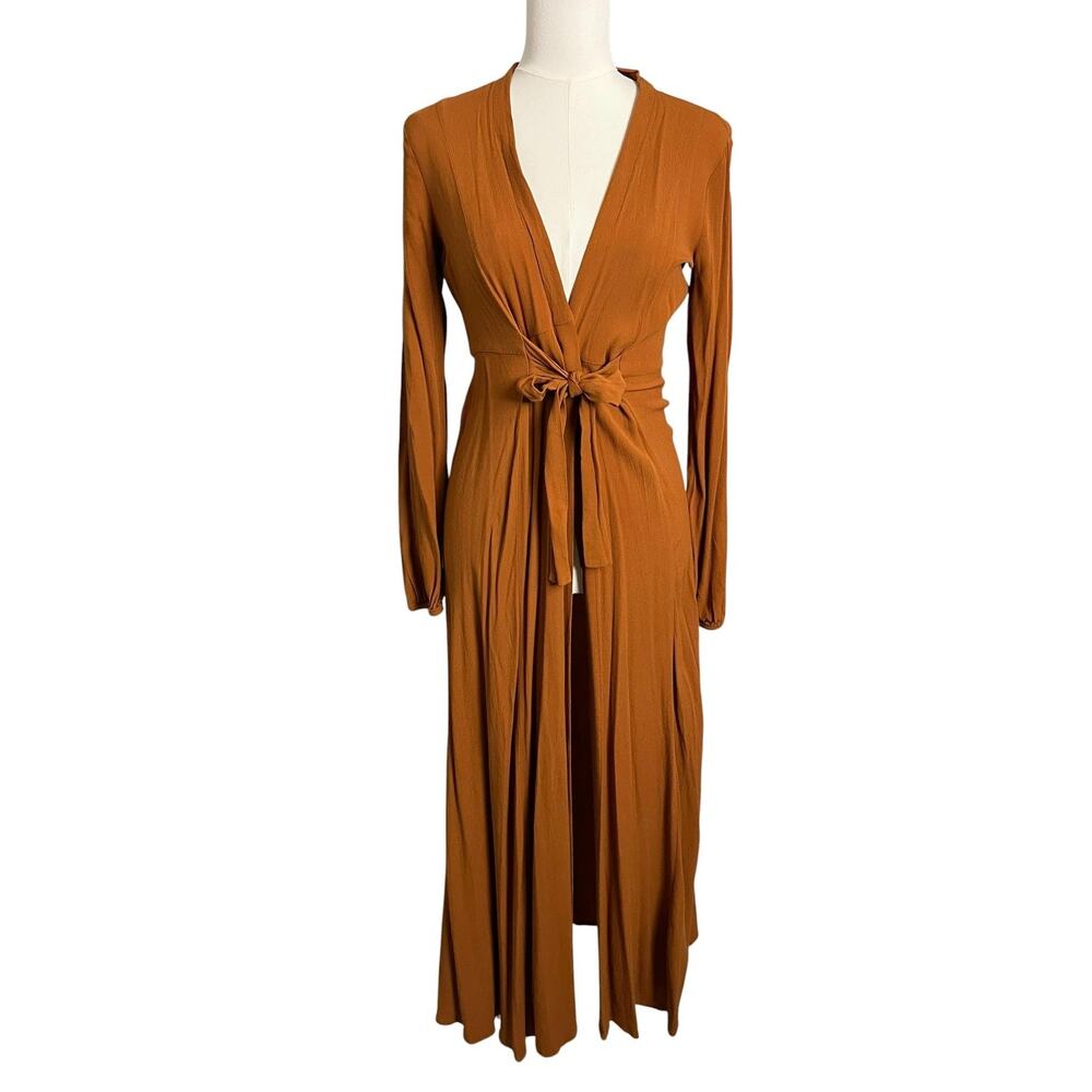 Forever 21 Kimono Coatigan Womens Small Orange Belted Open Front Long Duster